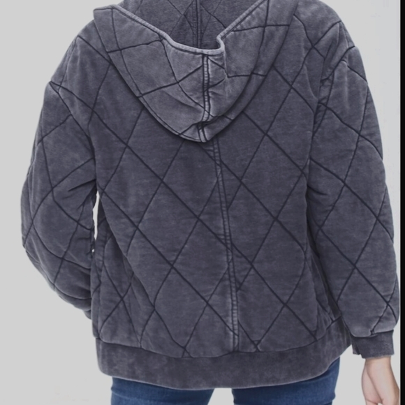 FOREVER 21 F21 PREMIUM LABEL QUILTED MINERAL WASH FULL ZIP HOODIE JACKET XL - Picture 2 of 4